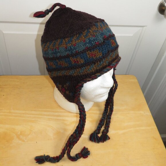 Lost Horizons Wool Knit Geometric Pattern Hat Handmade In Nepal Beanie One Size - Picture 1 of 4